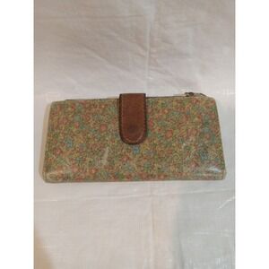 Patricia Nash Floral Leather Slim Bifold Wallet Brown Multicolor Snap Closure